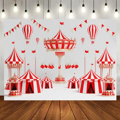 Lofaris Hot Air Balloons Red White Circus Birthday Backdrop