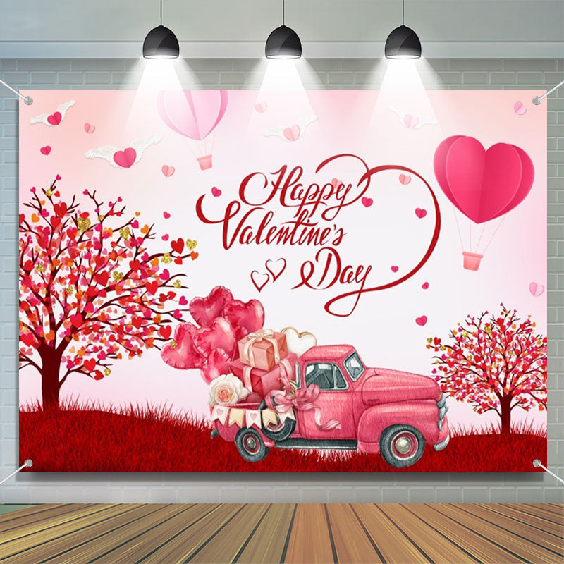 Lofaris Hot Balloon Trees Gift Truck Valentines Day Backdrop
