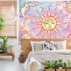 Lofaris Hot Pink Sun Moon Fantasy Cloud Stars Wall Tapestry