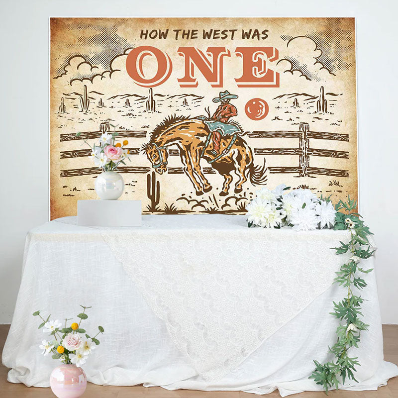 Lofaris How The West Was One Cowboy Horse Birthday Backdrop