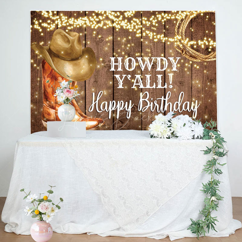 Lofaris Howdy Yall Cow Boy Glitter Wooden Birthday Backdrop