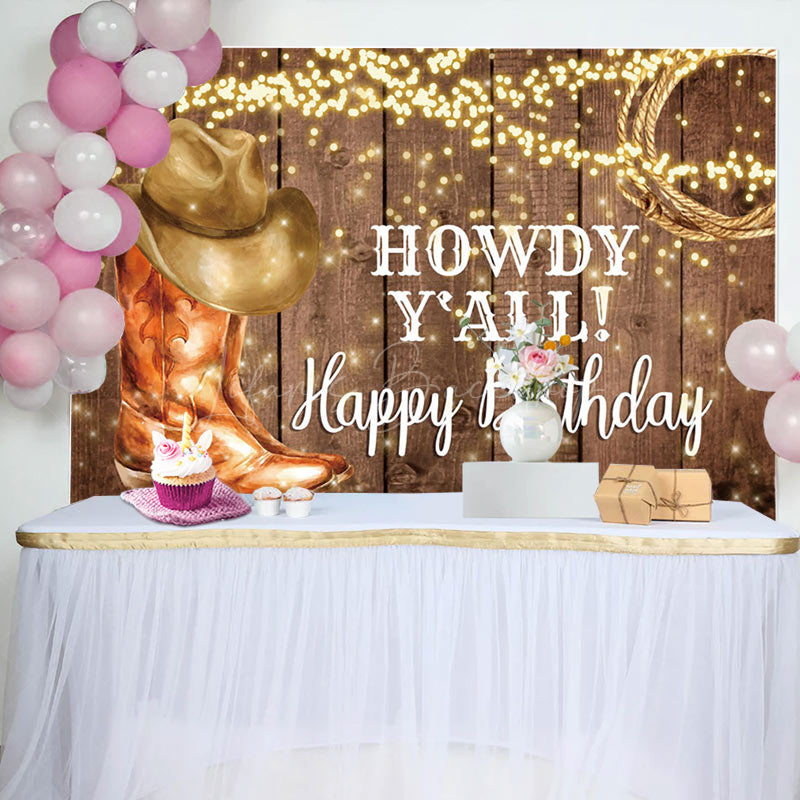 Lofaris Howdy Yall Cow Boy Glitter Wooden Birthday Backdrop