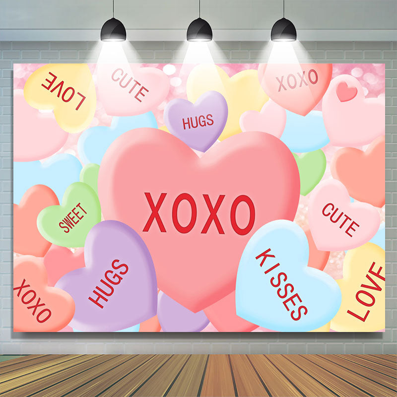 Lofaris Hugs Kisses Colored Heart Valentines Day Backdrop