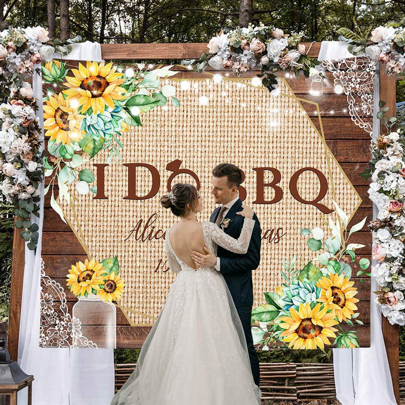 Lofaris I Do Bbq Sunflower Wood Party Backdrop for Wedding