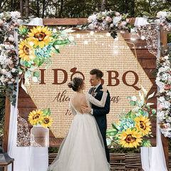 Lofaris I Do Bbq Sunflower Wood Party Backdrop for Wedding