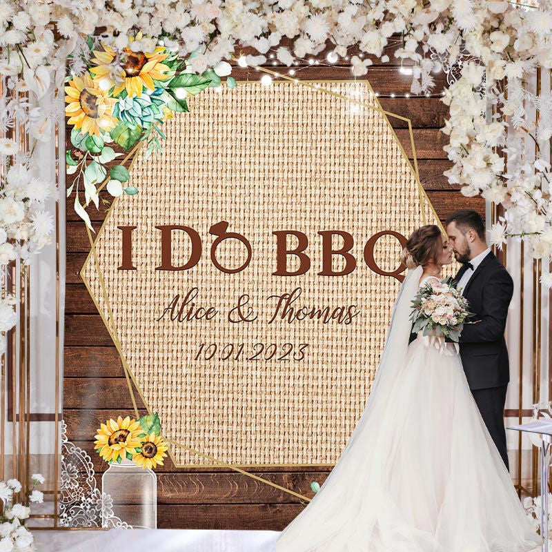 Lofaris I Do Bbq Sunflower Wood Party Backdrop for Wedding