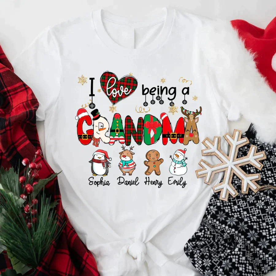 Lofaris I love Being A Grandma Christmas Custom T-Shirt
