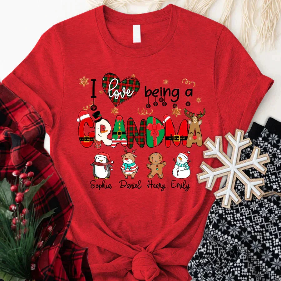 Lofaris I love Being A Grandma Christmas Custom T-Shirt