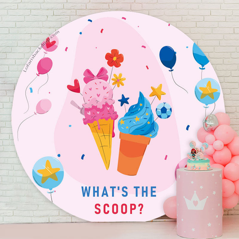 Lofaris Ice Cream Balloon Gender Reveal Round Backdrop Cover