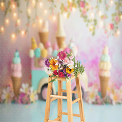 Lofaris Ice Cream Car Floral Light Bokeh Cake Smash Backdrop