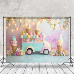 Lofaris Ice Cream Car Floral Light Bokeh Cake Smash Backdrop