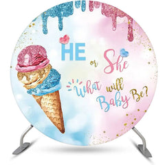 Lofaris Ice Cream He Or She Bokeh Round Baby Shower Backdrop