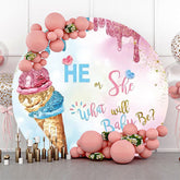 Lofaris Ice Cream He Or She Bokeh Round Baby Shower Backdrop