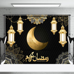 Lofaris India Eid Mubarak Golden Moon Light Black Backdrop