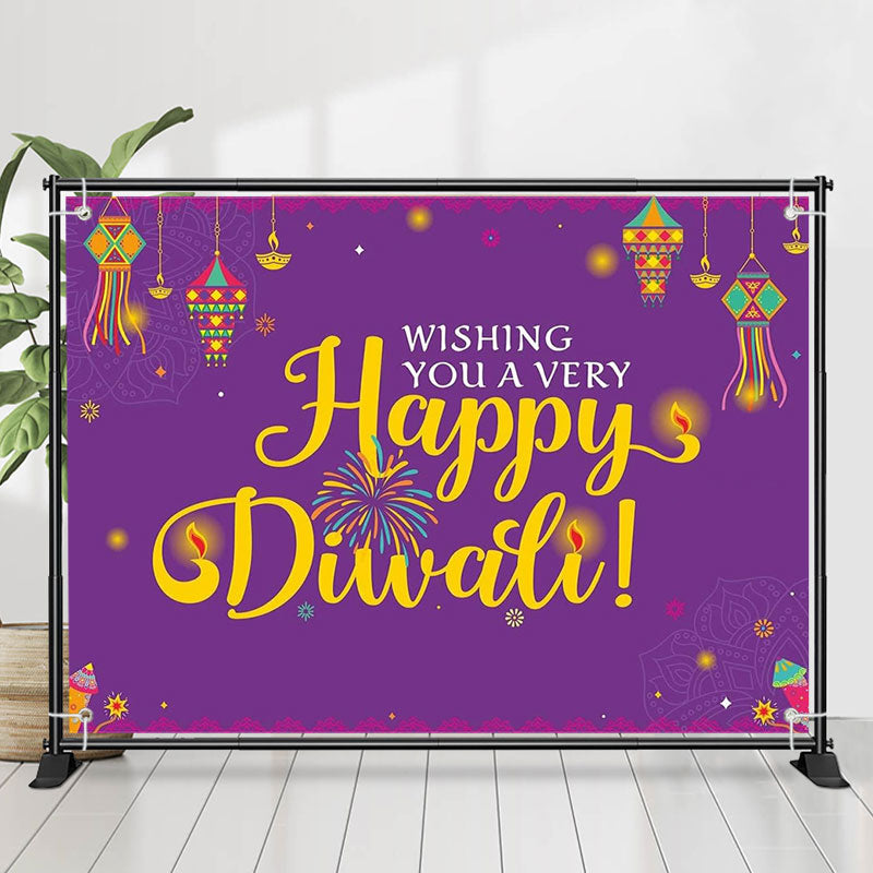 Lofaris Indian Deepavali Lights Purple Happy Diwali Backdrop