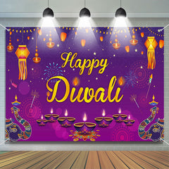 Lofaris Indian Lights Elephant Purple Happy Diwali Backdrop