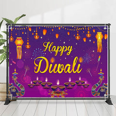 Lofaris Indian Lights Elephant Purple Happy Diwali Backdrop