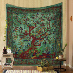 Lofaris Indian Psychedelic Green Tree Wall Art Tapestry