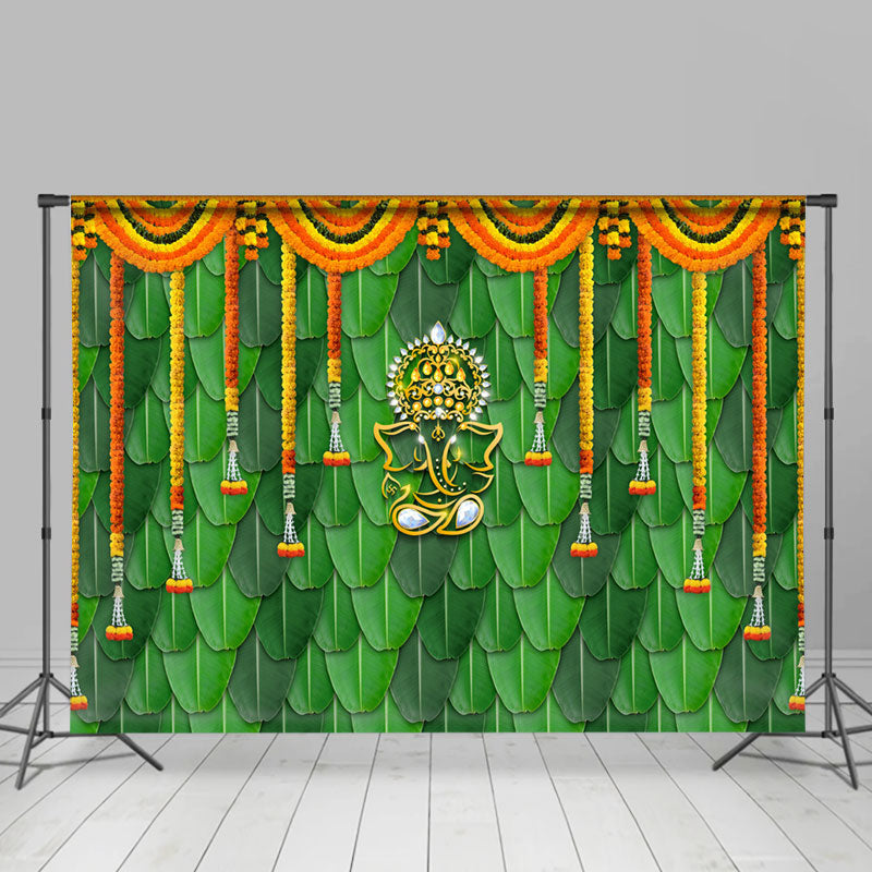 Lofaris Indian Traditional Green Banana Leaf Party Backdrop