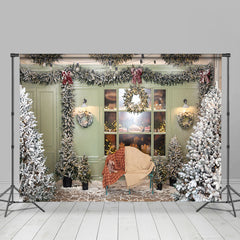 Lofaris Indoor Trees Green Door Window Wreath Christmas Backdrop