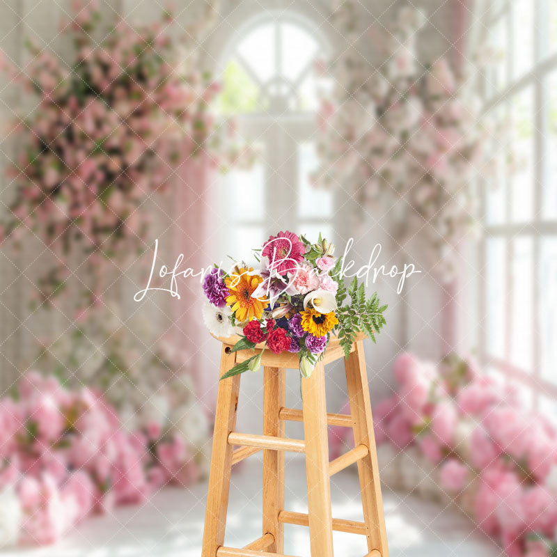Lofaris Indoor White Arch Door Pink Floral Wedding Backdrop