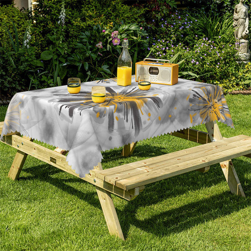 Lofaris Ink Flower Pattern Rectangle Tablecloth