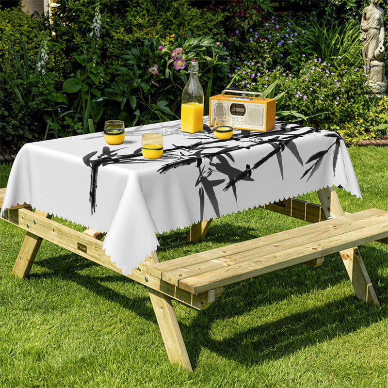 Lofaris Ink Wash Painting Black Grey Bamboos Dining Tablecloth