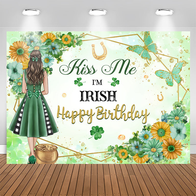 Lofaris Irish Green Floral Clover Birthday Backdrop For Girl