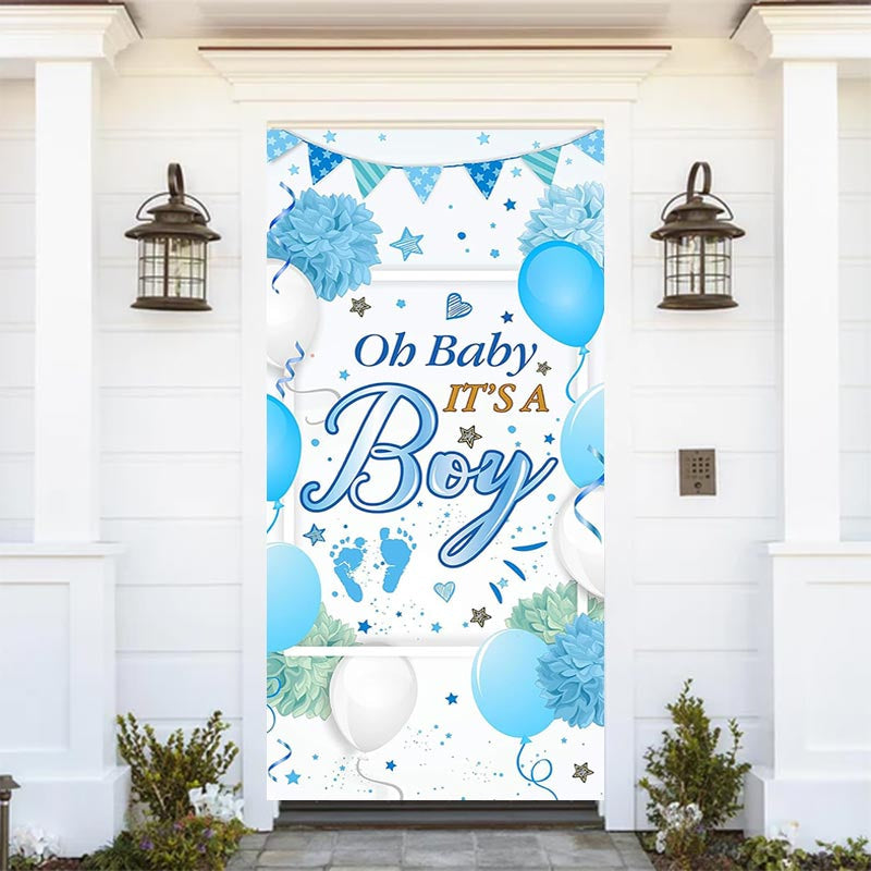 Lofaris Its A Boy Blue Floral Balloon Baby Shower Door Cover