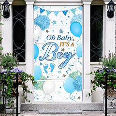 Lofaris Its A Boy Blue Floral Balloon Baby Shower Door Cover