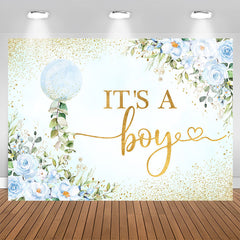 Lofaris Its A Boy Blue Floral Sequin Baby Shower Backdrop