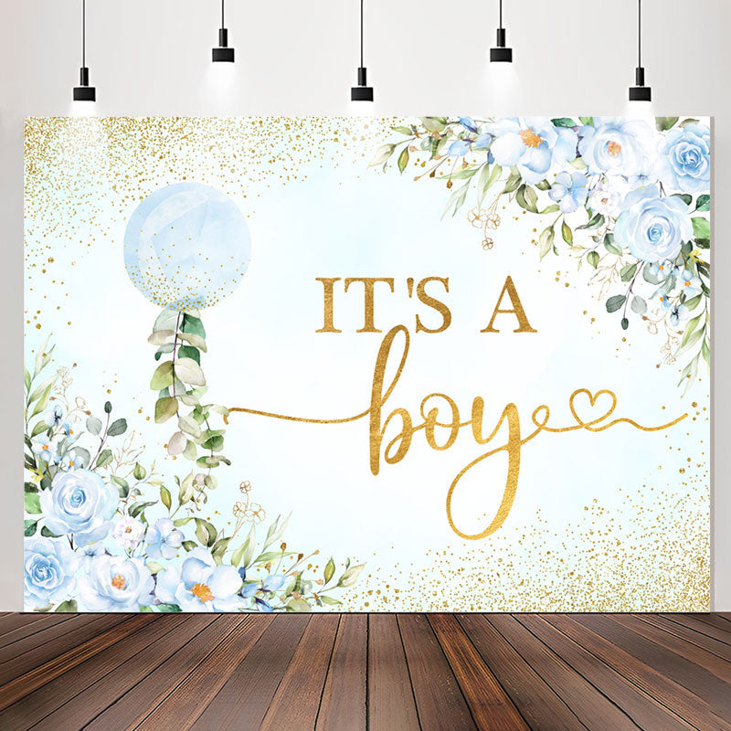 Lofaris Its A Boy Blue Floral Sequin Baby Shower Backdrop