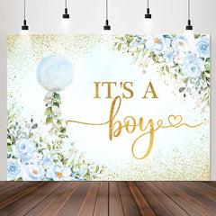 Lofaris Its A Boy Blue Floral Sequin Baby Shower Backdrop