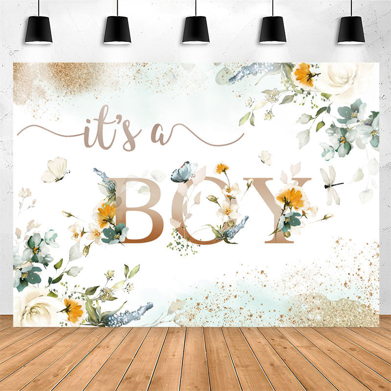 Lofaris Its A Boy Light Green Floral Baby Shower Backdrop