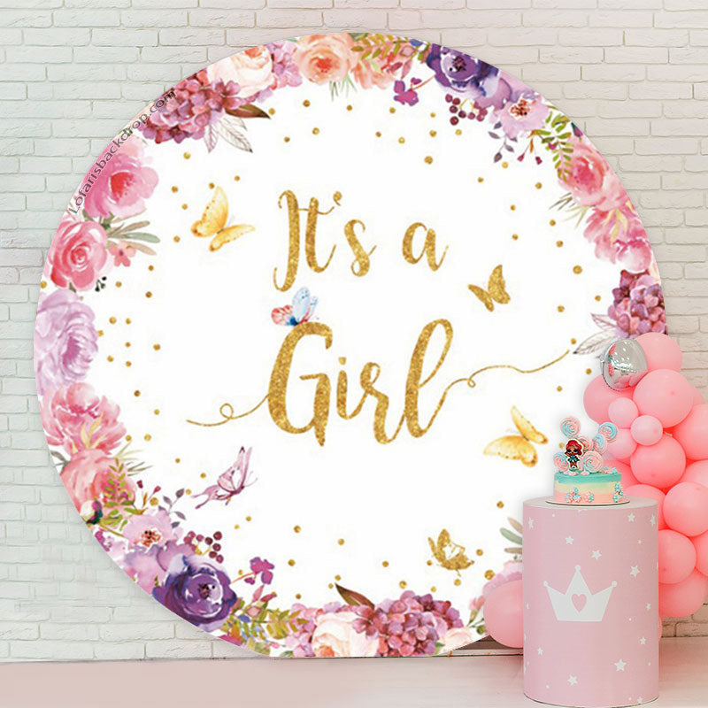 Lofaris Its A Girl Butterflies Floral Baby Shower Backdrop