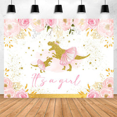 Lofaris Its A Girl Pink Floral Dinosaur Baby Shower Backdrop