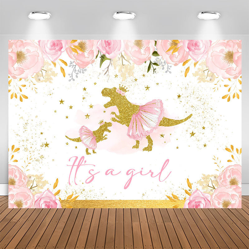 Lofaris Its A Girl Pink Floral Dinosaur Baby Shower Backdrop