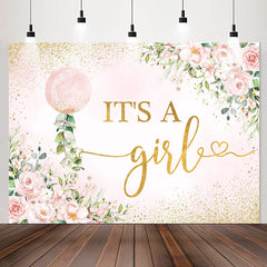 Lofaris Its A Girl Pink Floral Sequin Baby Shower Backdrop