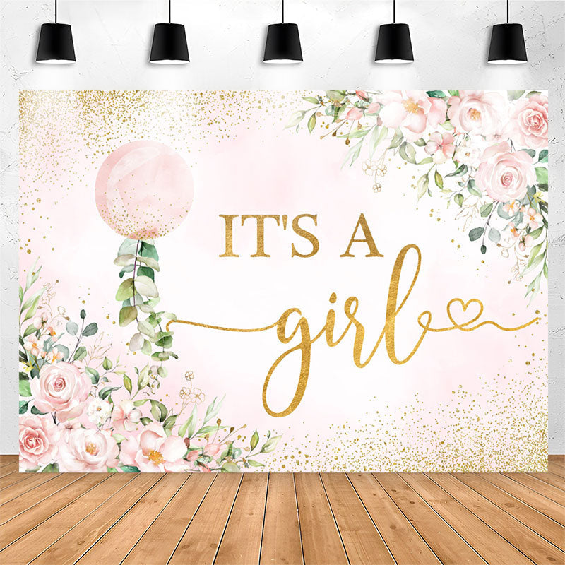 Lofaris Its A Girl Pink Floral Sequin Baby Shower Backdrop