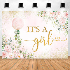 Lofaris Its A Girl Pink Floral Sequin Baby Shower Backdrop