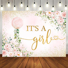 Lofaris Its A Girl Pink Floral Sequin Baby Shower Backdrop