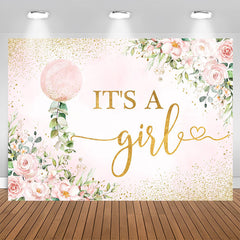 Lofaris Its A Girl Pink Floral Sequin Baby Shower Backdrop