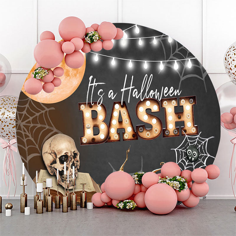 Lofaris Its A Halloween Bash Pumpkin Bone Web Round Backdrop