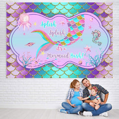 Lofaris Spish Its A Mermaid Bash Glitter Baby Shower Backdrop