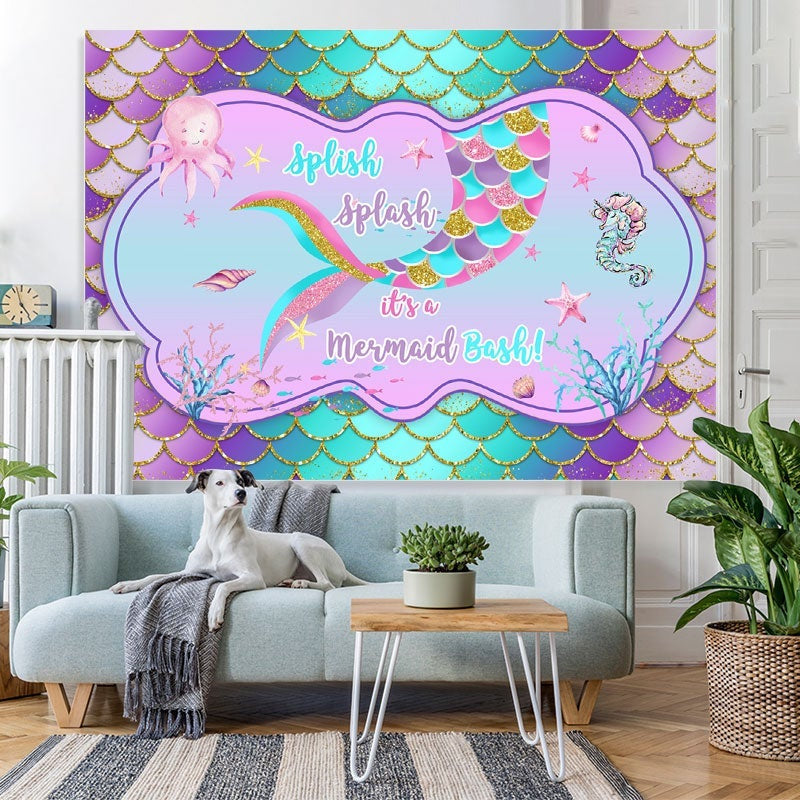 Lofaris Spish Its A Mermaid Bash Glitter Baby Shower Backdrop