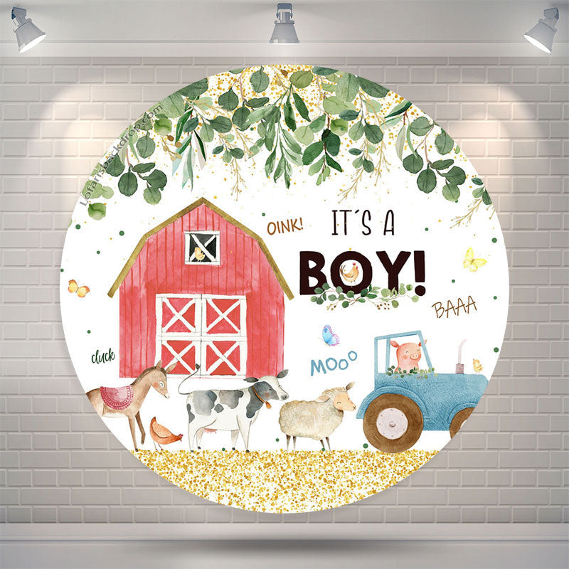 Lofaris Its Boy Farm Theme Glitter Round Baby Shower Backdrop