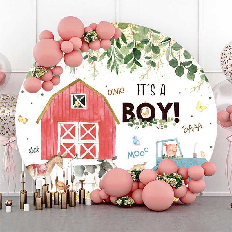 Lofaris Its Boy Farm Theme Glitter Round Baby Shower Backdrop