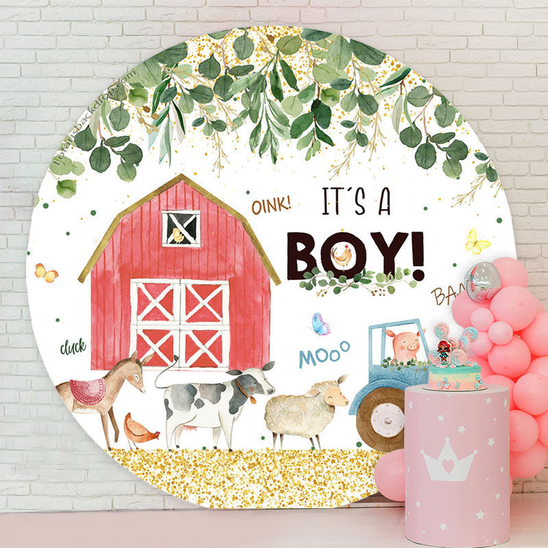 Lofaris Its Boy Farm Theme Glitter Round Baby Shower Backdrop