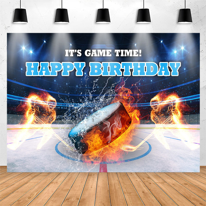 Lofaris Its Game Time Puck Sports Happy Birthday Backdrop