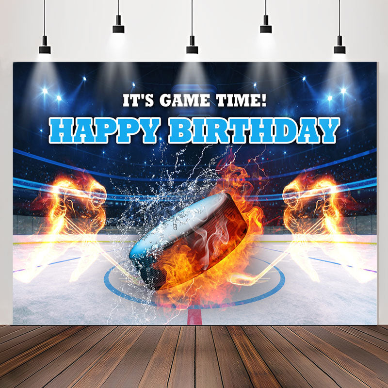 Lofaris Its Game Time Puck Sports Happy Birthday Backdrop